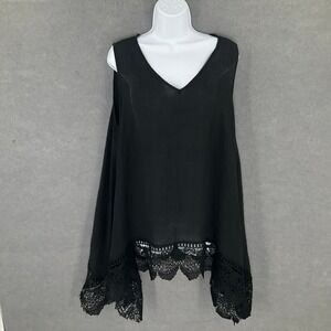 Cato Top Womens Sz XL Black Lace Trim Sleeveless V Neck‎ Tunic Lagenlook
